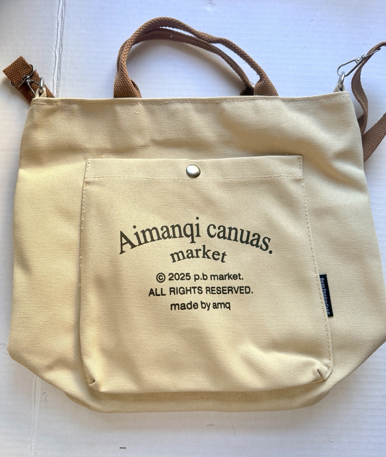 AIMANQI Thick Square Canvas Tote/Crossbody Khaki Bag w/Top Snap Closure