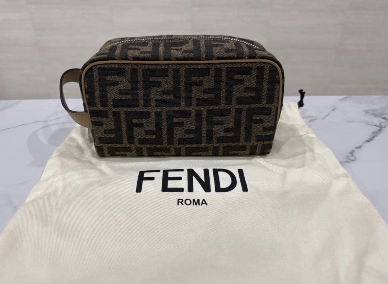 Auth FENDI Small ZUCCA Jacquard Pouch Clutch Bag Unused With Dustbag