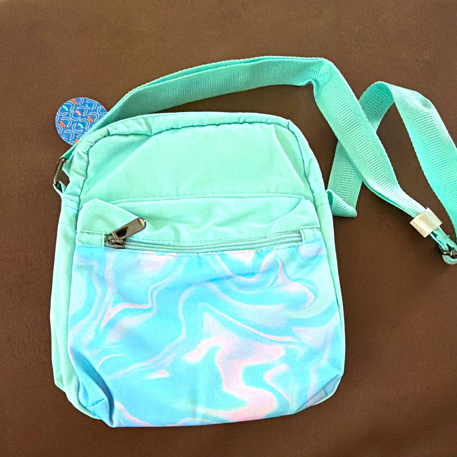 Mint Green Abstract Small Crossbody Bag Zip Pockets w/ Detachable Strap