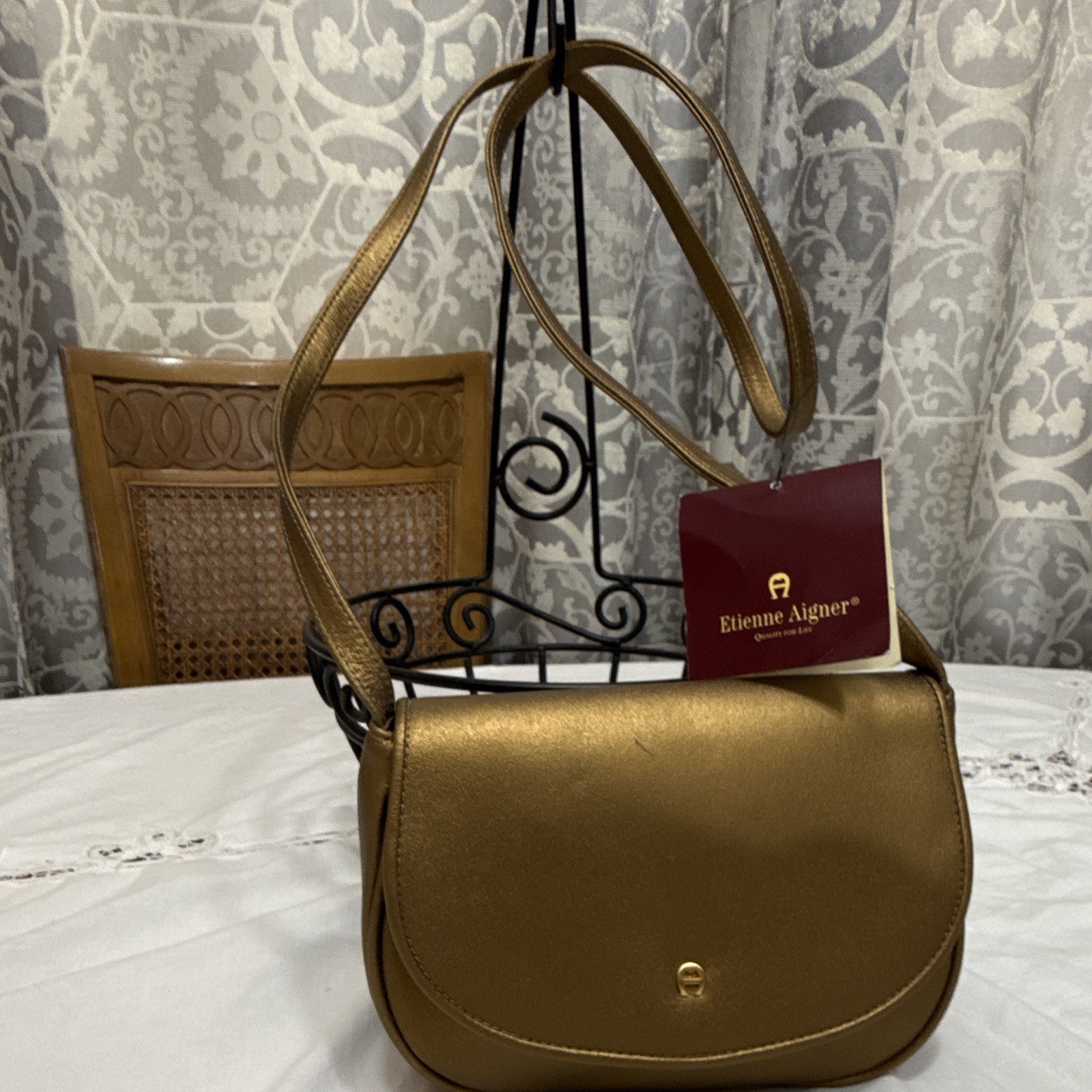 Etienne Aigner Bronze Leather Flap Crossbody Deadstock 1999 W/ Original Tag