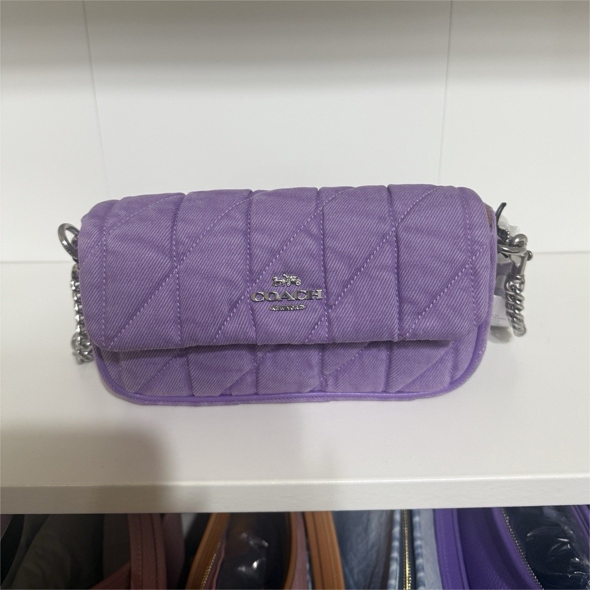 Coach Quilted Purple Small Crossbody Bag Chain Strap Snap Closure Silver HW