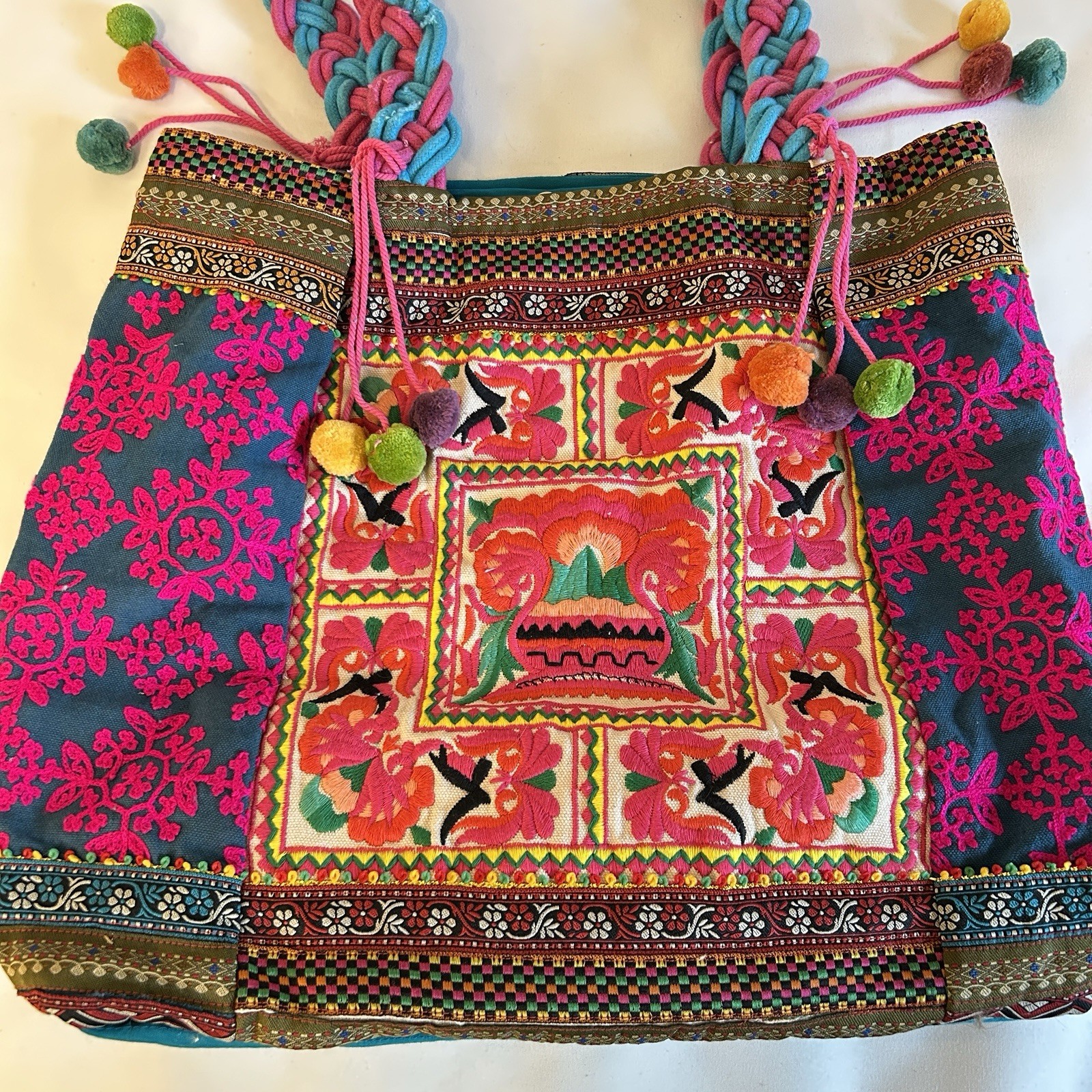 Banjara Tribal Embroidered Pom Pom Tote Shoulder Bag India Boho Bag Gypsy