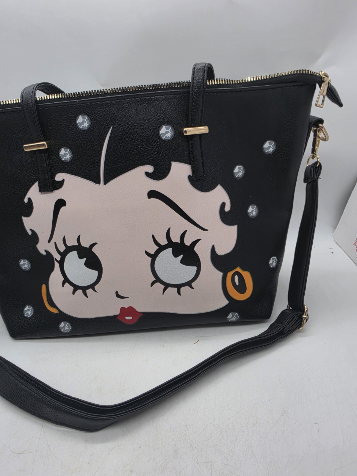 Y2K Betty Boop Face Cartoon Graphic Black Handbag Black Tote Shoulder Bag