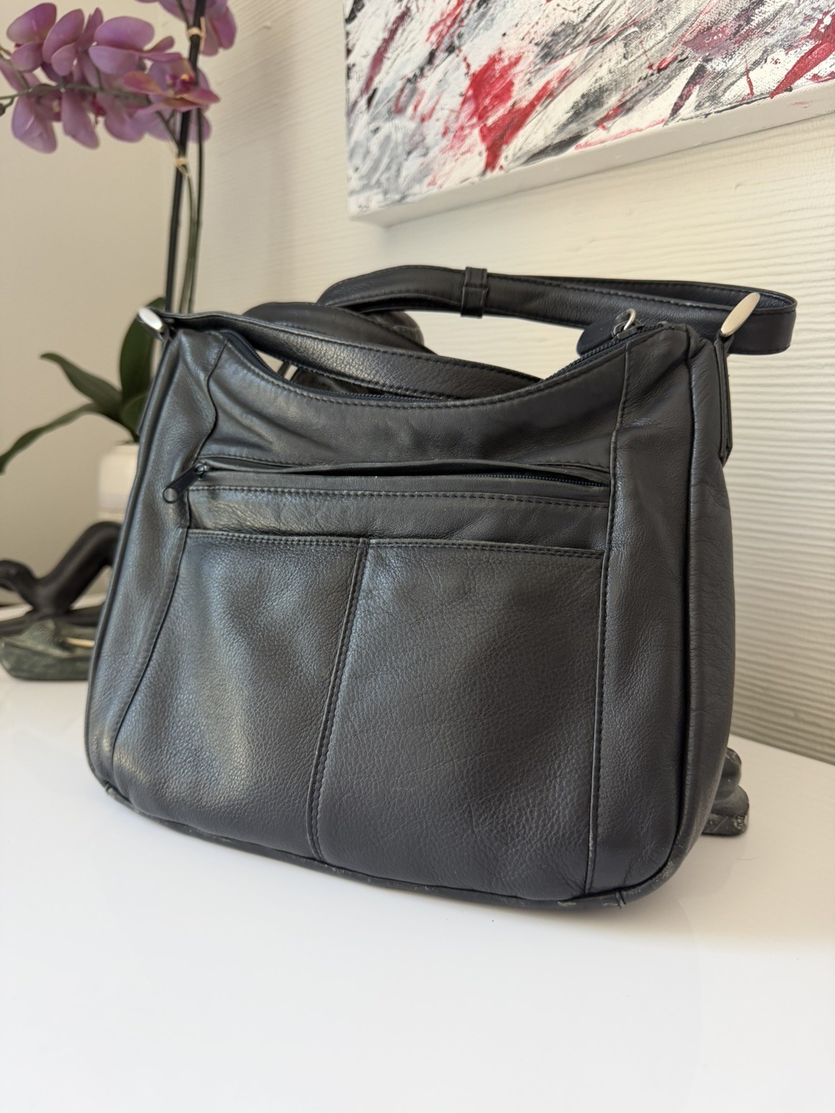 Derek Alexander Dark Navy Leather Crossbody Shoulder Bag