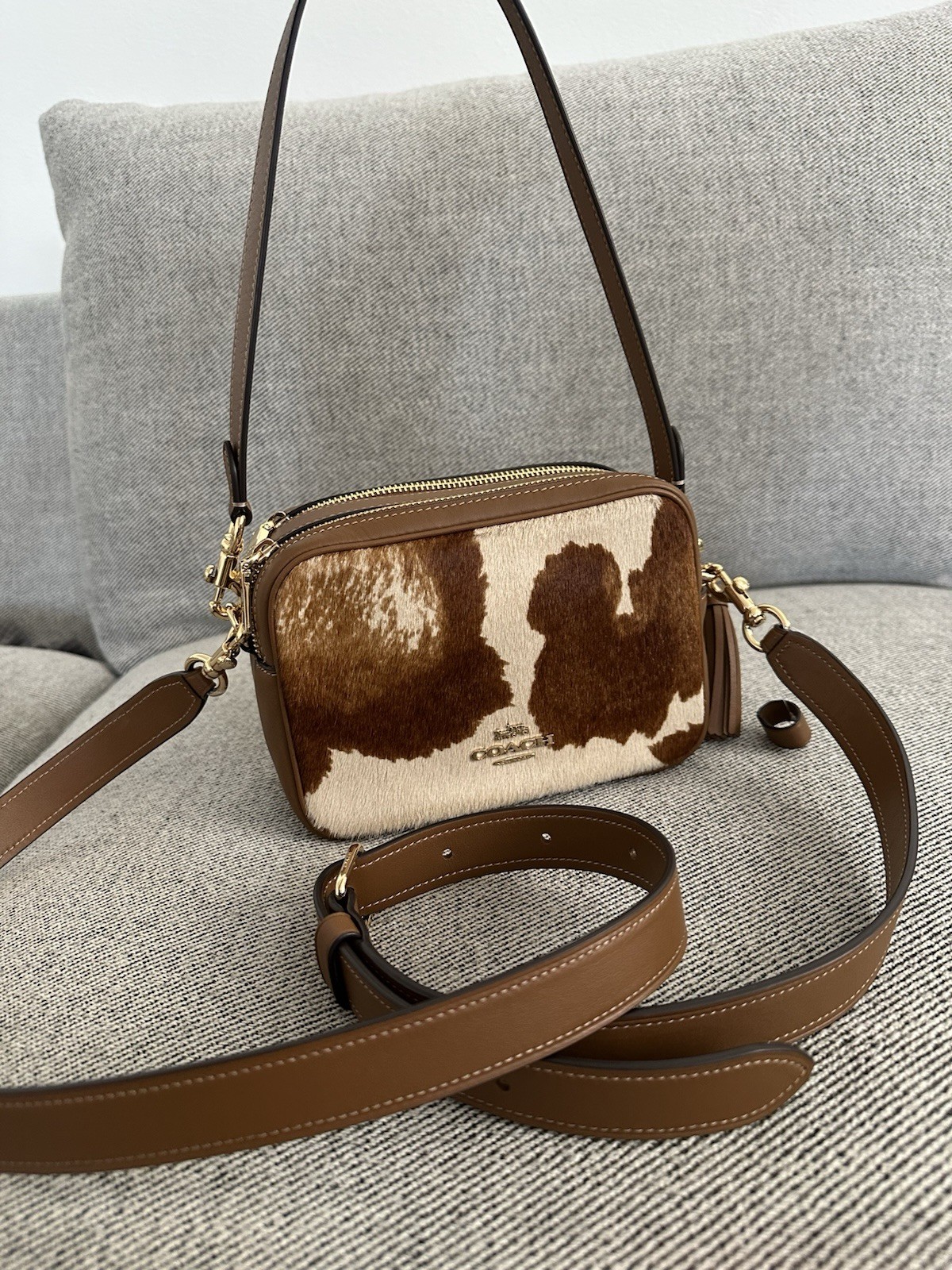 NWT Coach Mini Carey Crossbody Bag Haircalf With Cow Print CEK71 Gold/Cow Multi