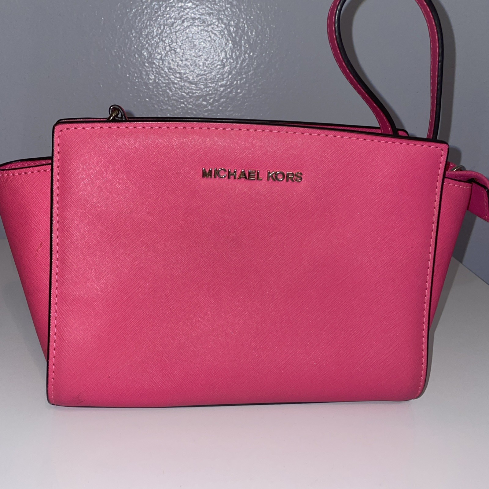 Michael Kors•Pink Leather Small•Selma Crossbody Bag Strap Dust Womens Classic