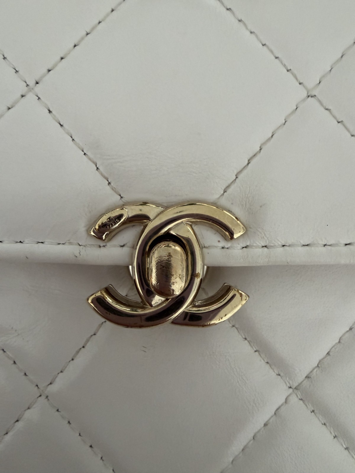 Chanel Quilted CC Handle Vanity Small White Calfskin Leather Top Handle Bag