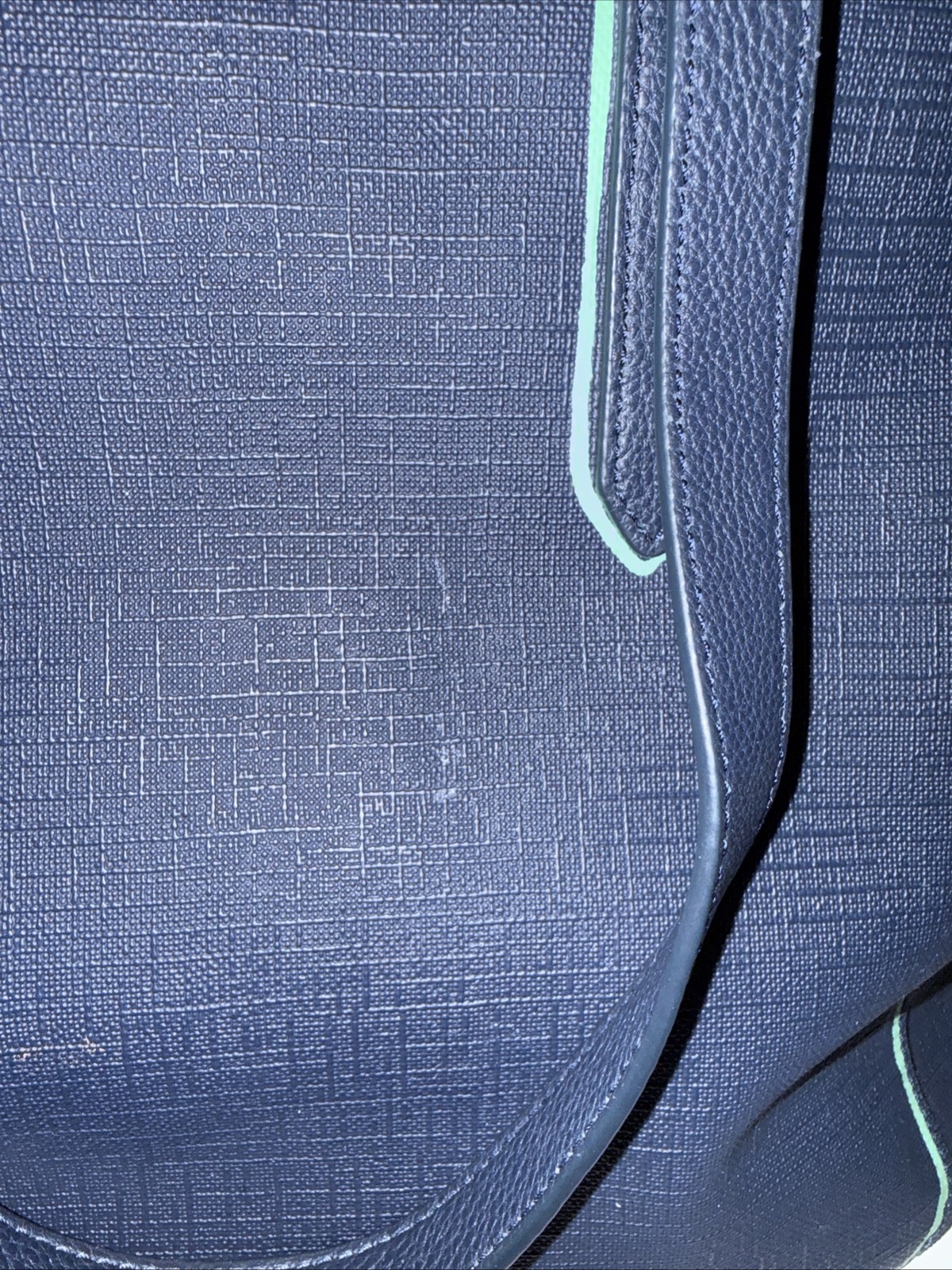 Fossil Sydney Tote Navy With Lt Green Piping Zip 11”