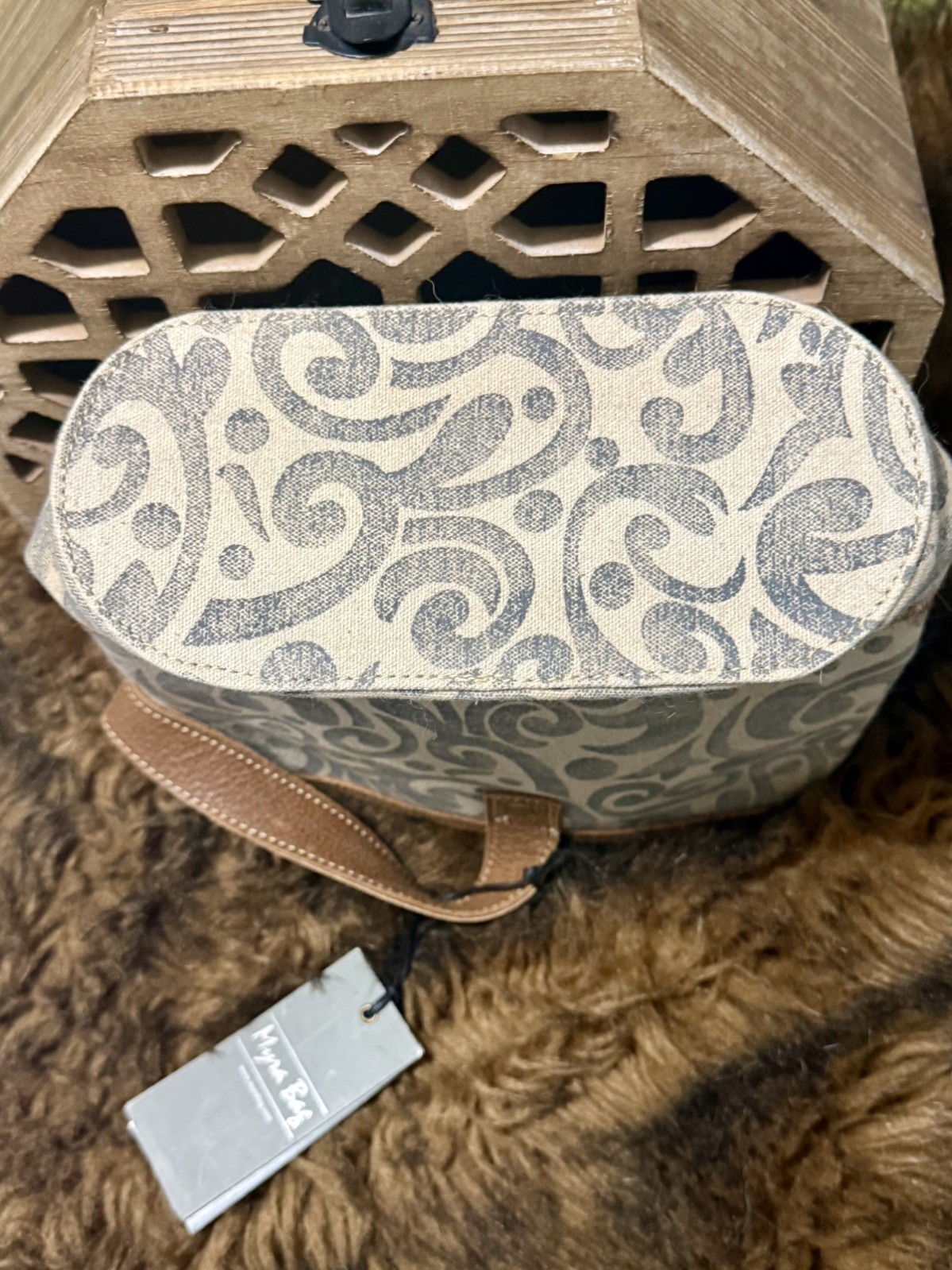 NWT Myra Bag Tote Women Cowhide Leather Canvas Lunch Tote Western Cow Hair