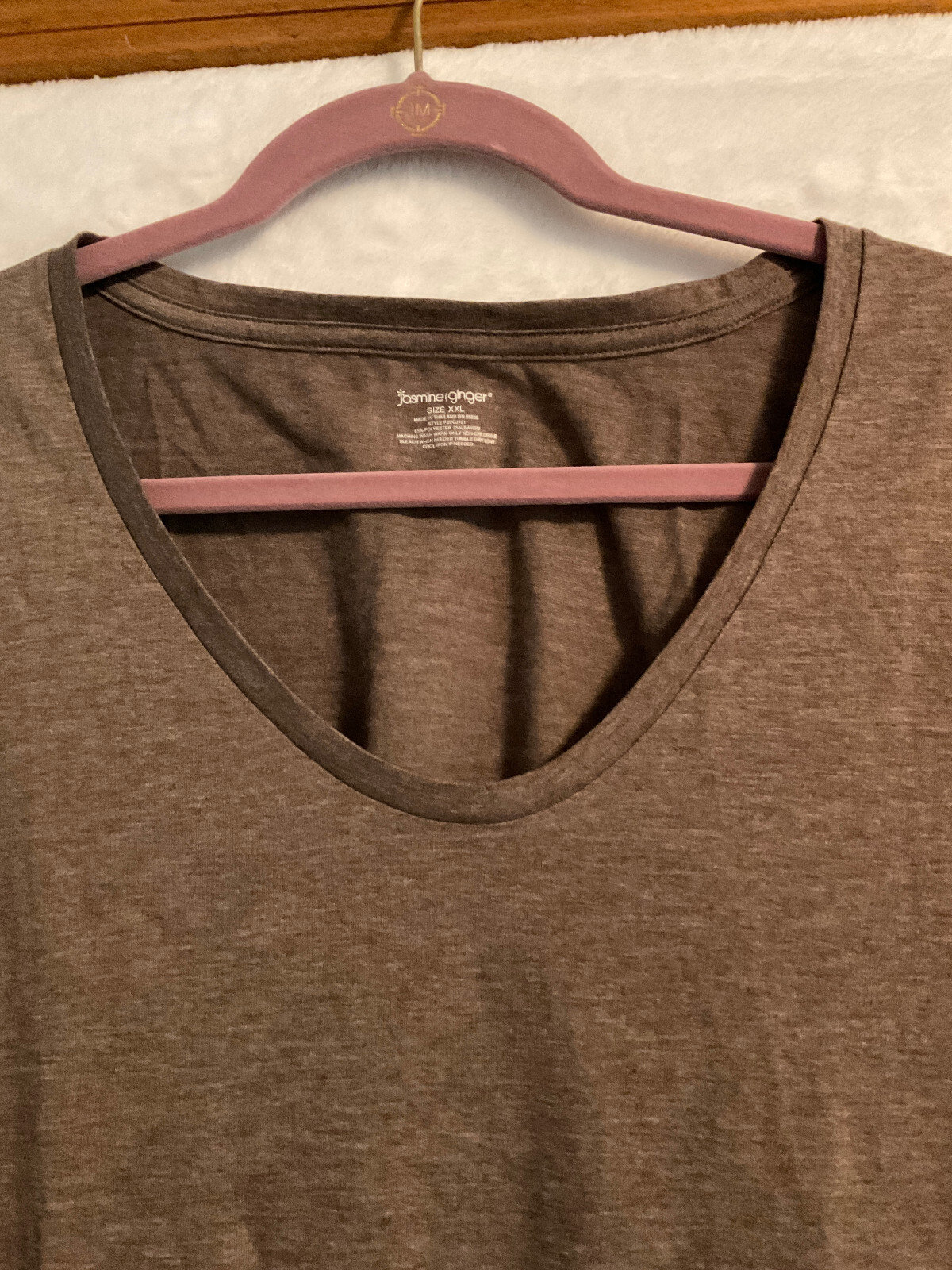 Jasmine & Ginger Taupe Brown Polyester Rayon Short Sleeve Top Sleepwear