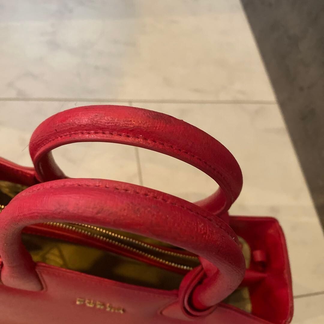 Furla Pink Leather Handbag Womens Satchel 26cm 10in Elegant Luxury Purse Bag