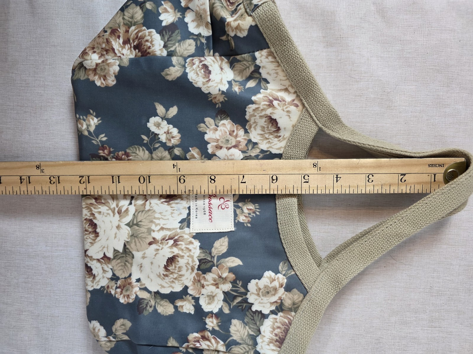 Bossace Shoulder Bag Floral Blue And Tan Medium Korean Design