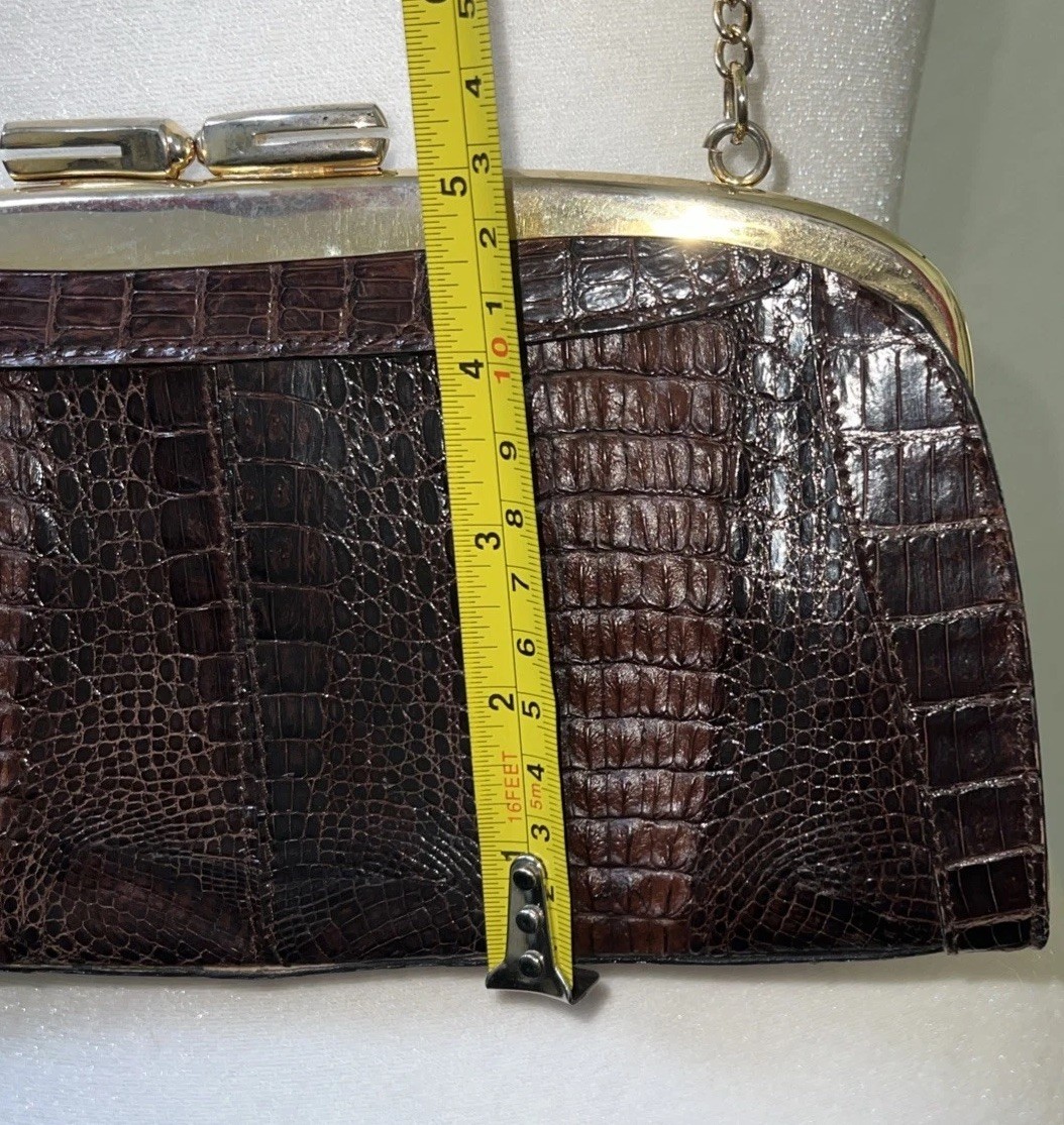 Vtg Montse Esteve genuine Baby Croc clutch handbag with gold chain strap Mint!