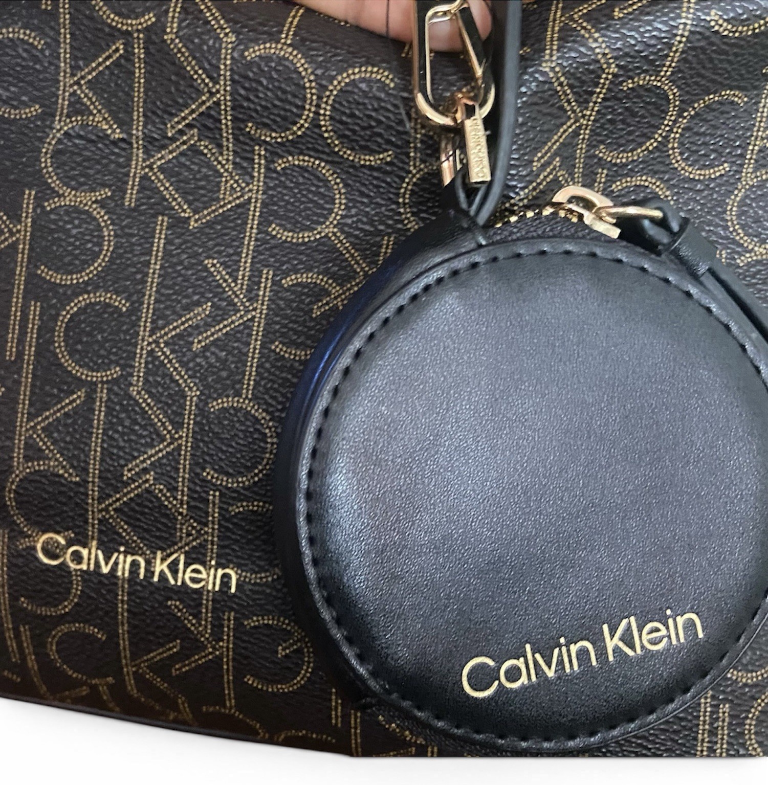 Calvin Klein Brown/Black Monogram Backpack Top Handle Zip Adjustable Strap Charm