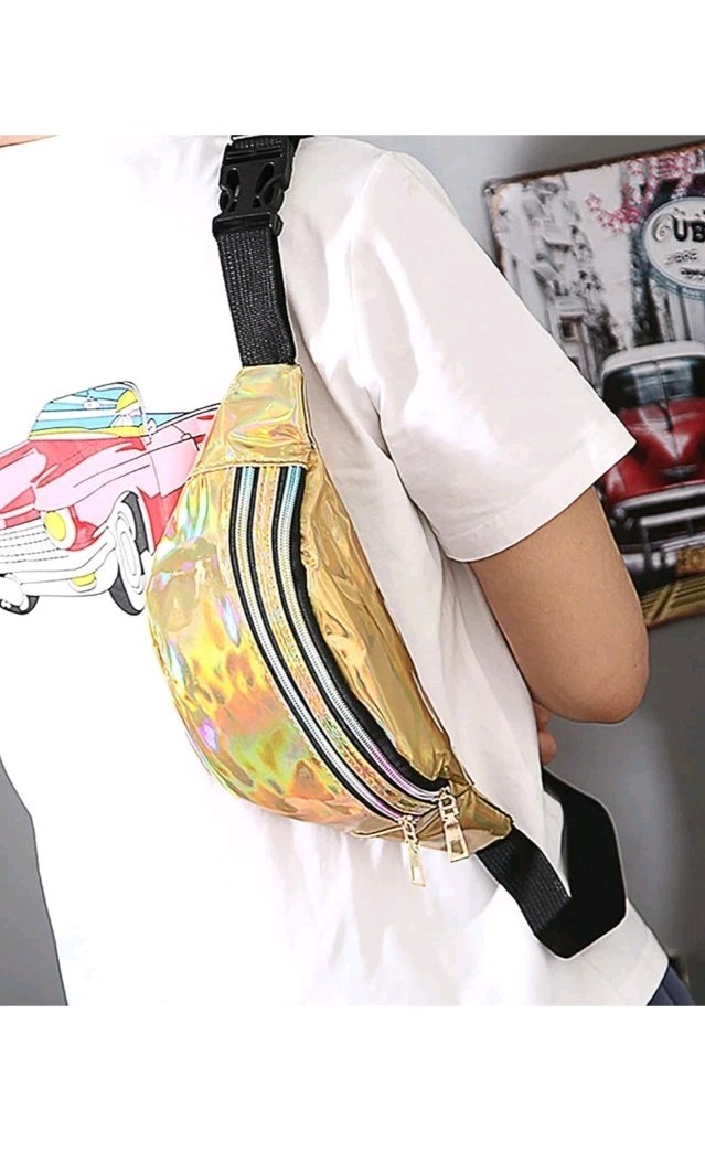 Holographic Metallic Fanny Packs Gold & Blue 12″X 5″X 4″ Adjustable Strap