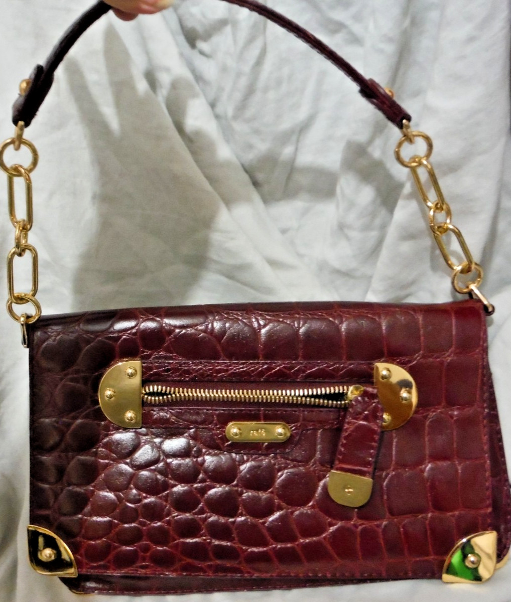 Rafe Burgundy Leather Alligator Embossed Handbag / Purse / Clutch EUC