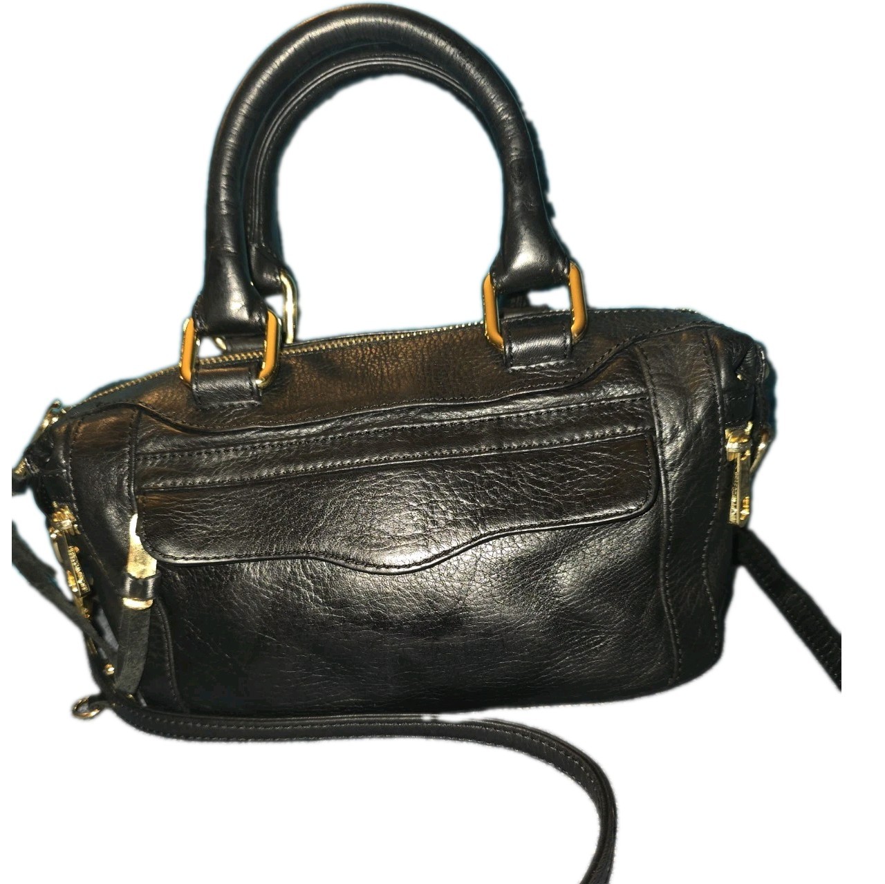 New Rebecca Minkoff Vintage 2011 Black Leather M.A.M. Satchel Gold Name Plate