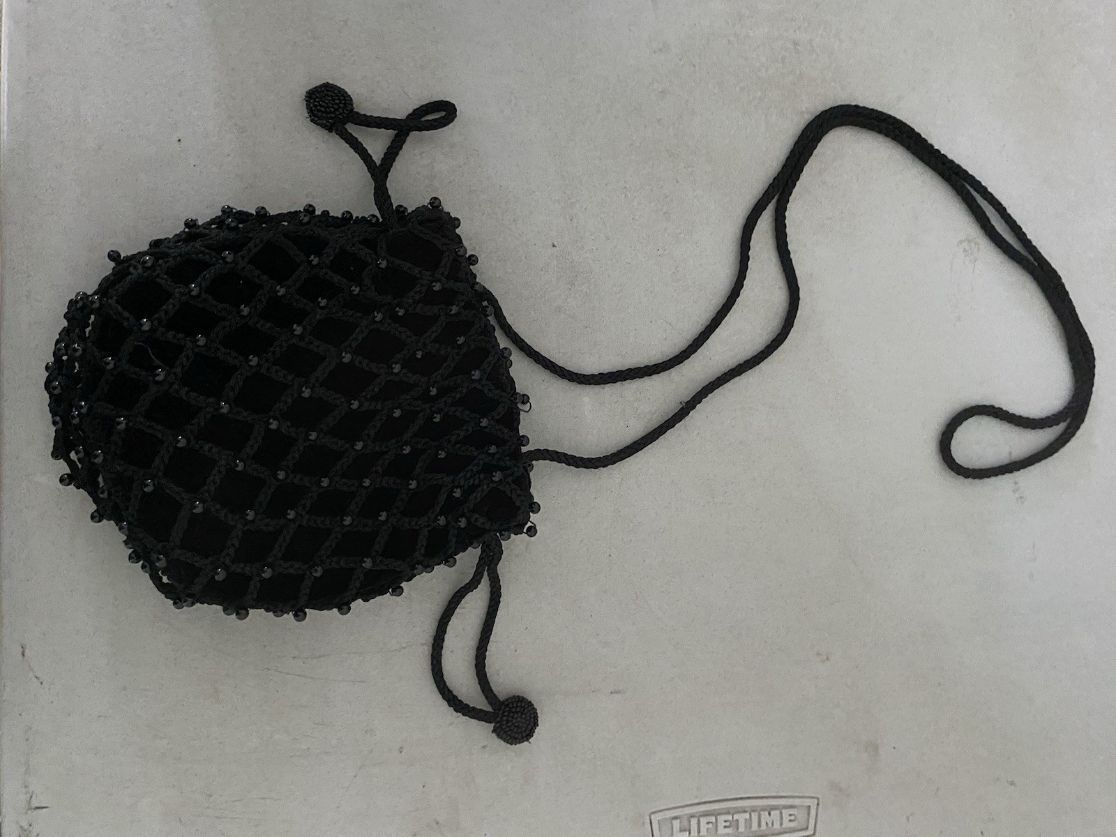 LaRegale Black Beaded Velvet Wristlet Drawstring Purse
