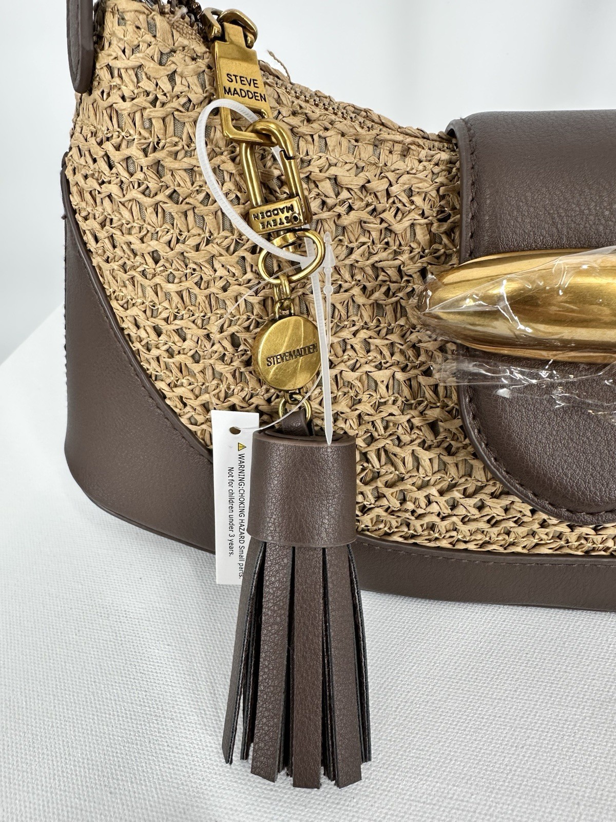 NWT STEVE MADDEN Woven Crescent Raffia Boho Natural Brown Shoulder Crossbody Bag