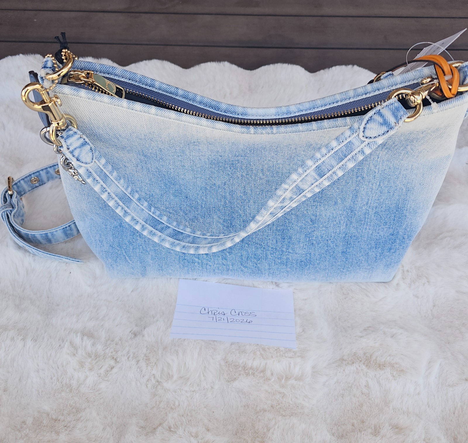 NWT Coach Laurel Shoulder Bag In Loved Denim With Charms CEF26