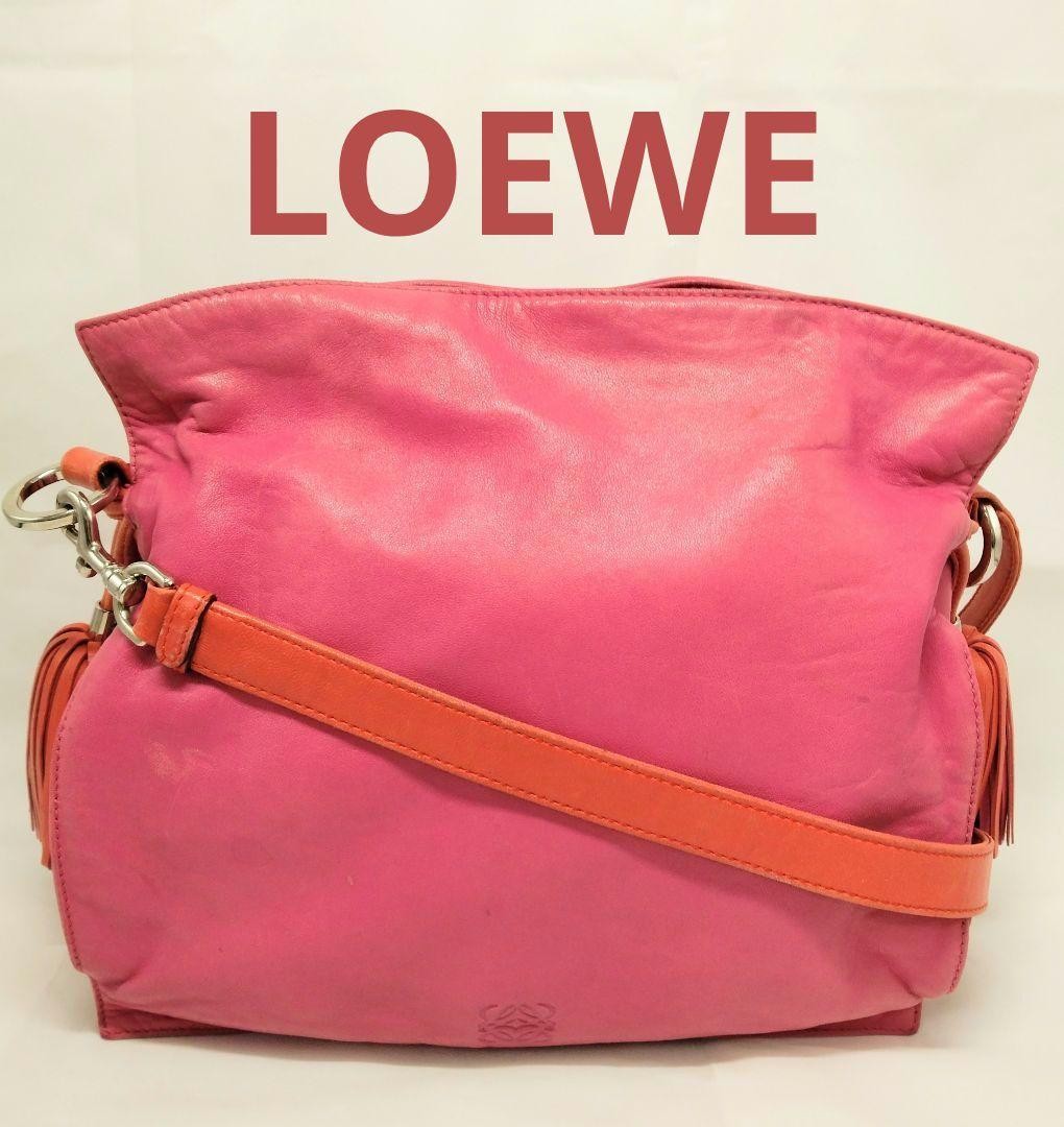 Loewe Flamenco Drawstring Shoulder Bag Anagram Red Silver Japan 076087