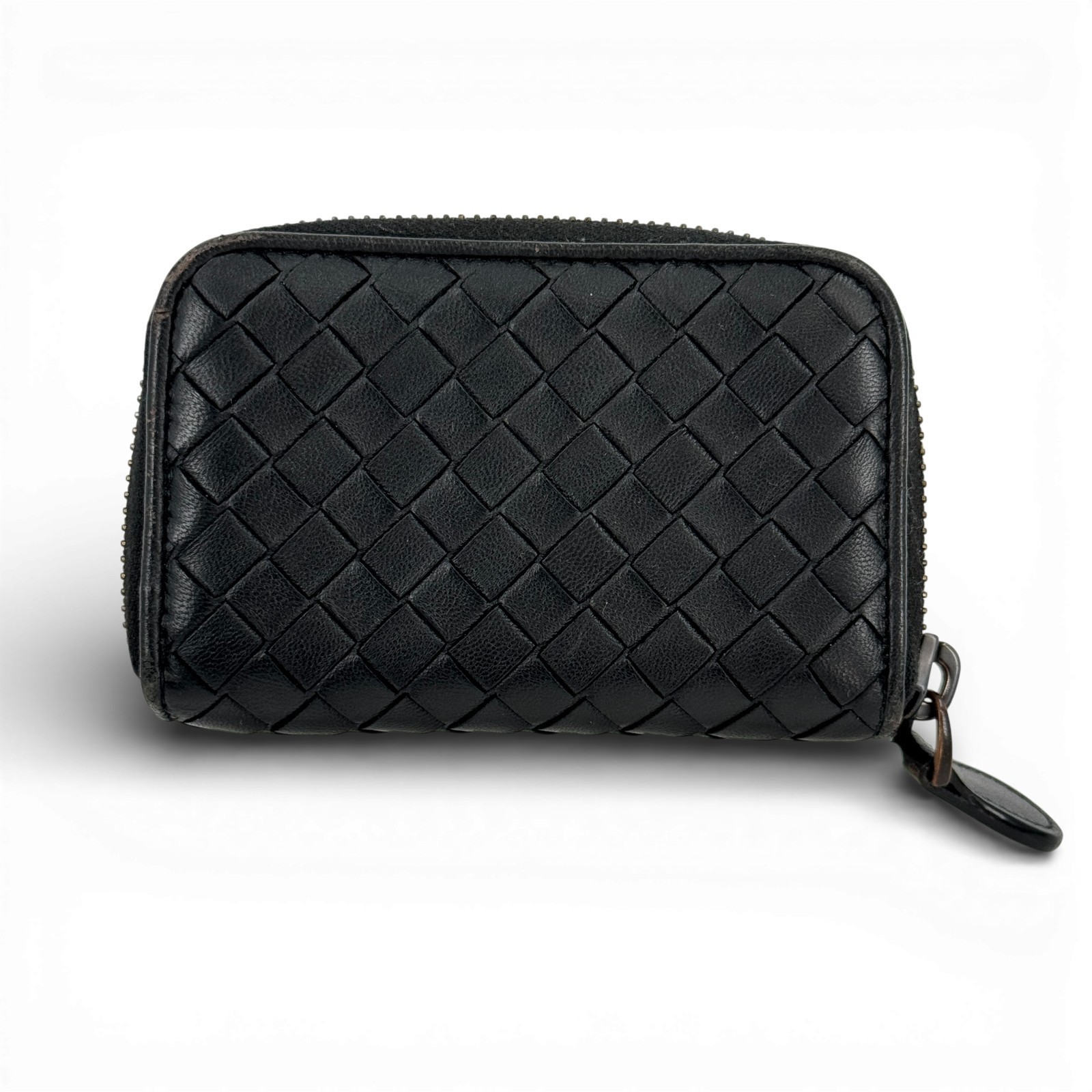 Auth BOTTEGA VENETA Intrecciato Black Round Zippy Coin Purse RE156