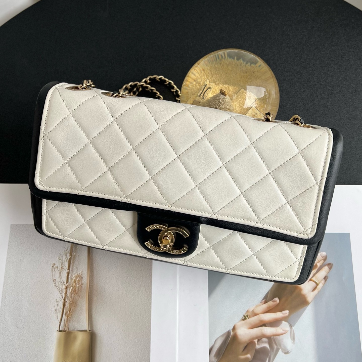Chanel Flap Bag Normal White Black Calfskin Shoulder Crossbody Duty Paid