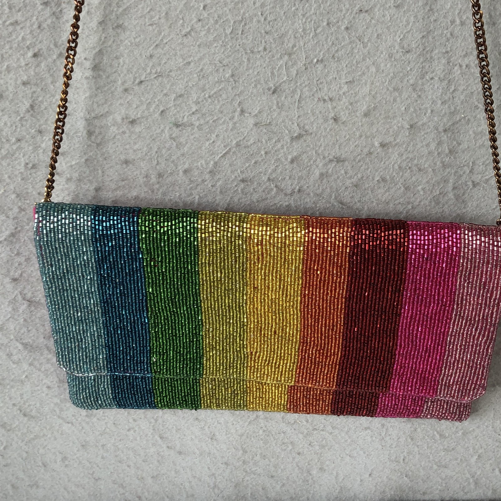 Rainbow Stripe Crossbody Bag Womens Small Multicolor Beaded Flap Formal Party