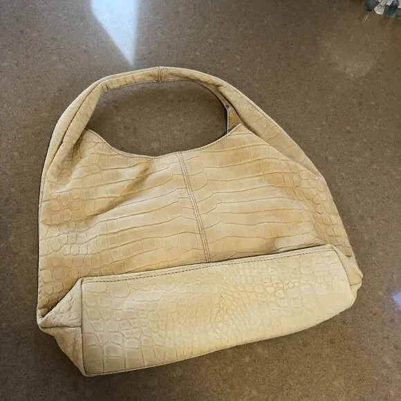 RISSETTO Croc-Embossed Leather Greta Hobo in Nut 49 SQ MILES Handbag with Duster