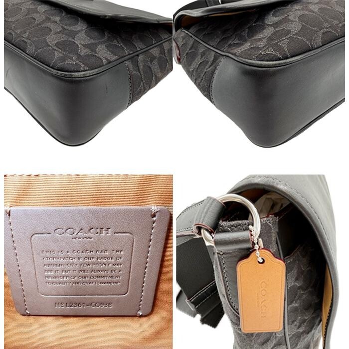 COACH Signature Black Leather Crossbody Bag Flap Unisex Silver Hardware 31.5cm