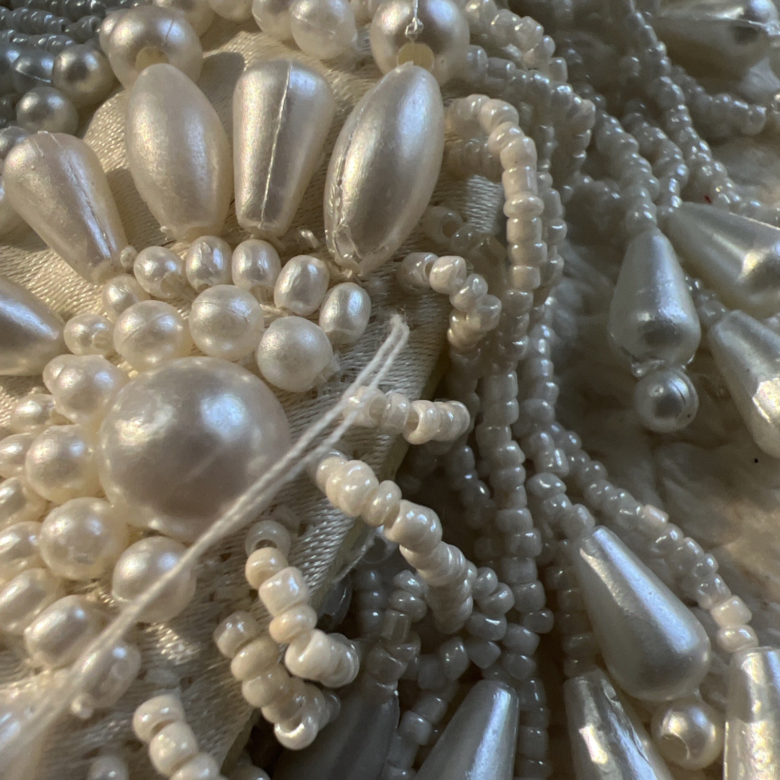 Vtg Beaded Pearl Bridal Evening Bag Handcrafted India Clutch Purse Fringe NWT
