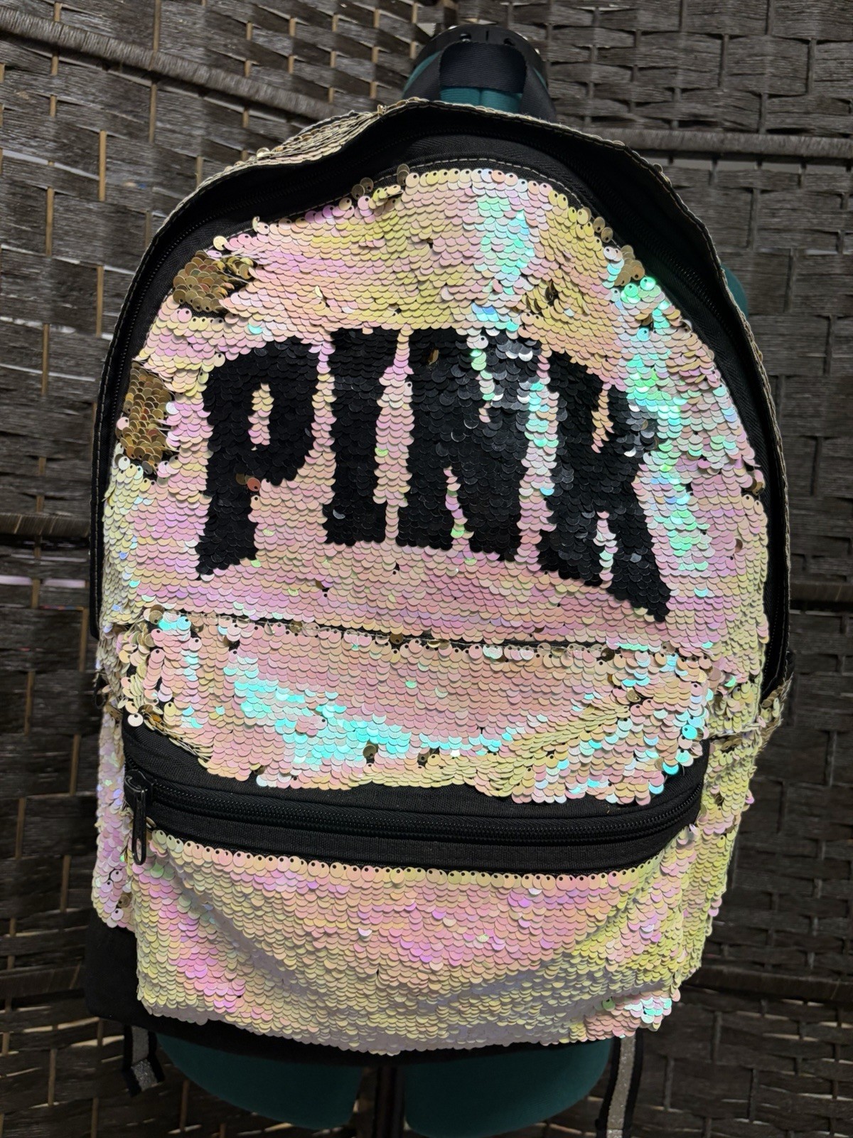 Victoria Secret Pink and Gold Itidescent Flip Sequin Backpack