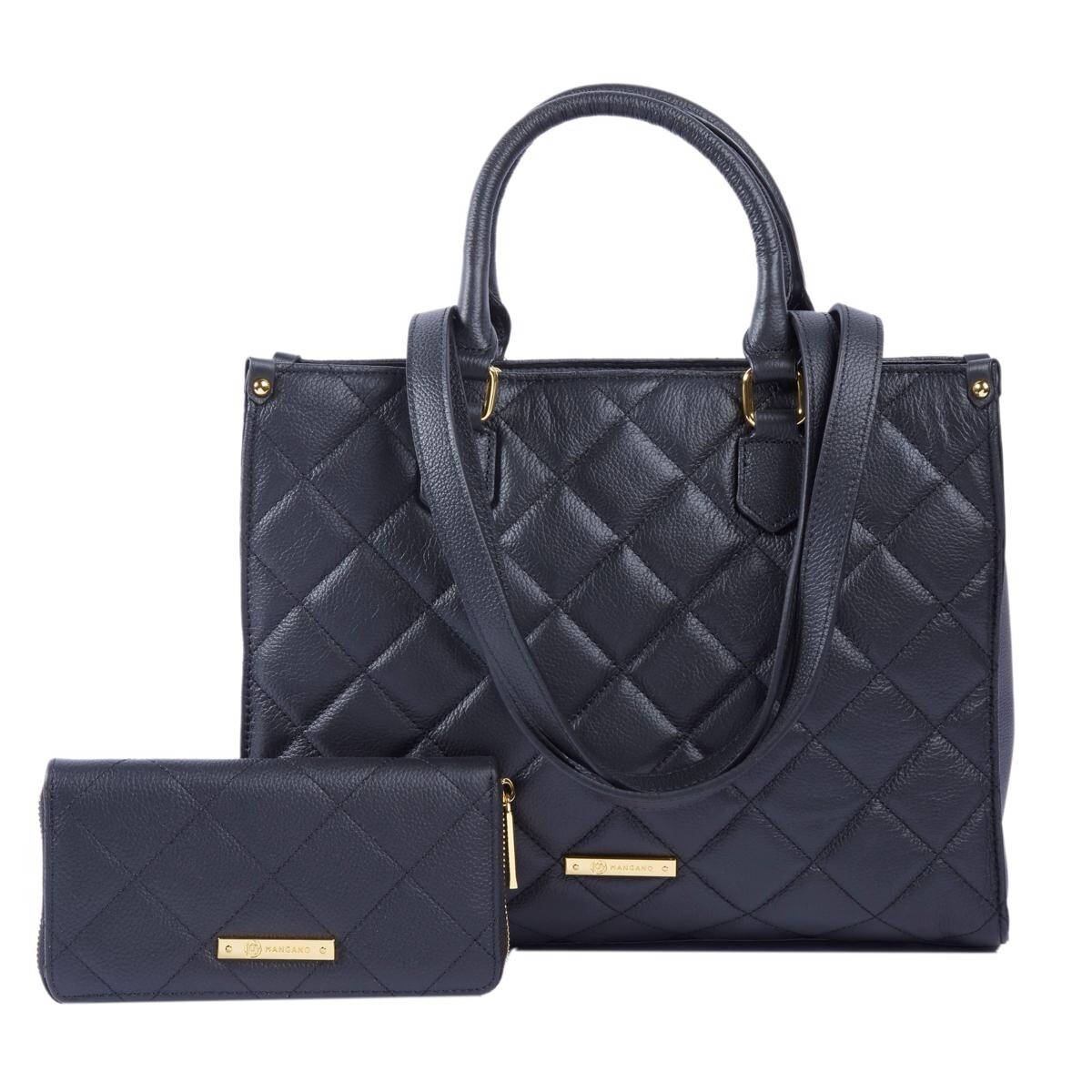 Joy First Class Luxury Leather Quilted Handbag & Clutch Wallet Black Onyx