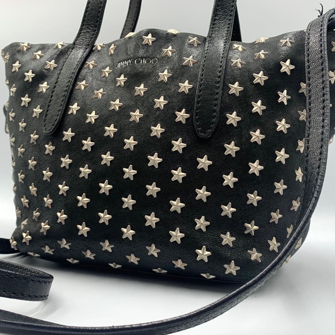 Jimmy Choo Mini Sara Star Studs 2-Way Tote Bag Black Leather Japan 077147