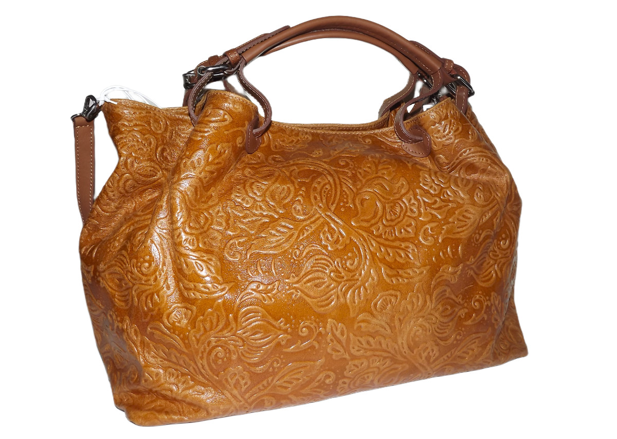 ISADORA OF FLORENCE LARGE ITALIAN LEATHER SATCHEL SHOULDER BAG COGNAC