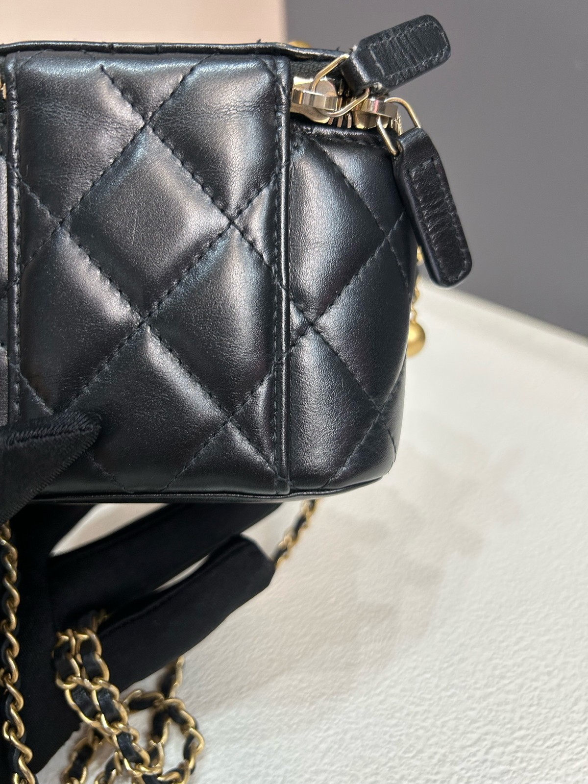 Chanel 21A Double Gold Ball Vanity Case Mini Black Cowhide Crossbody Duty Paid