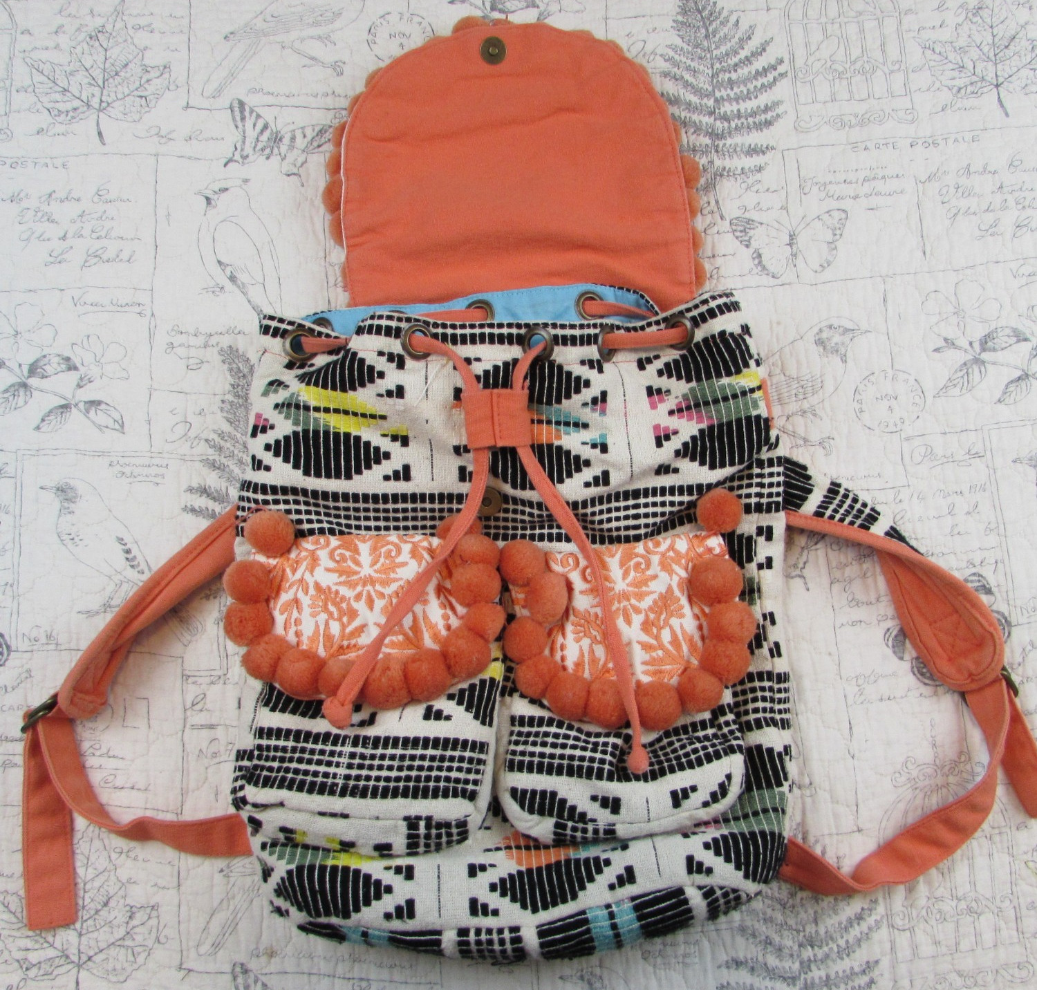 EUC $119 America And Beyond Backpack Boho Festival Embroidered Colorful fun!