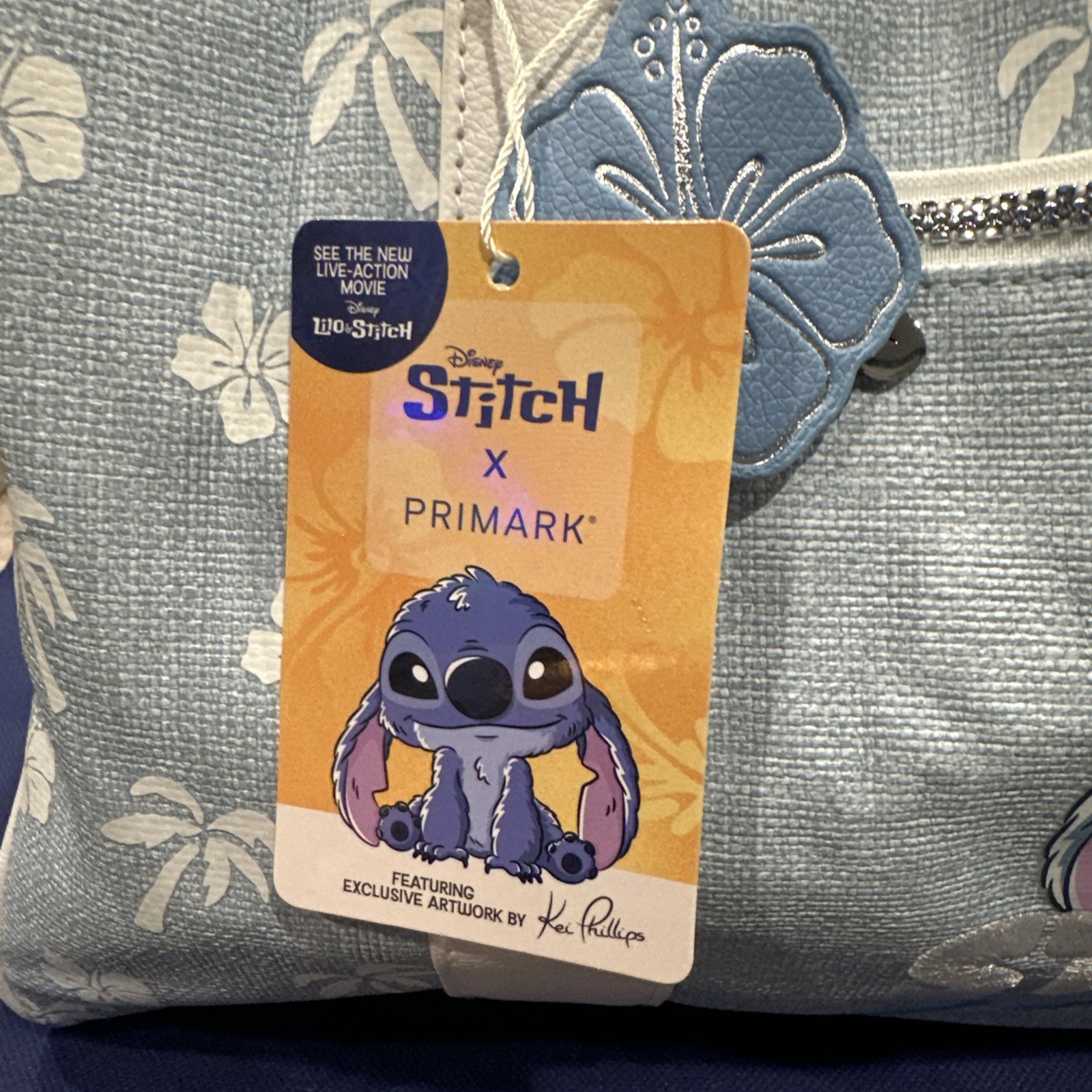 NWT Disney Stitch Primark Weekender Bag Blue Wipe Down Flower Crossbody Strap