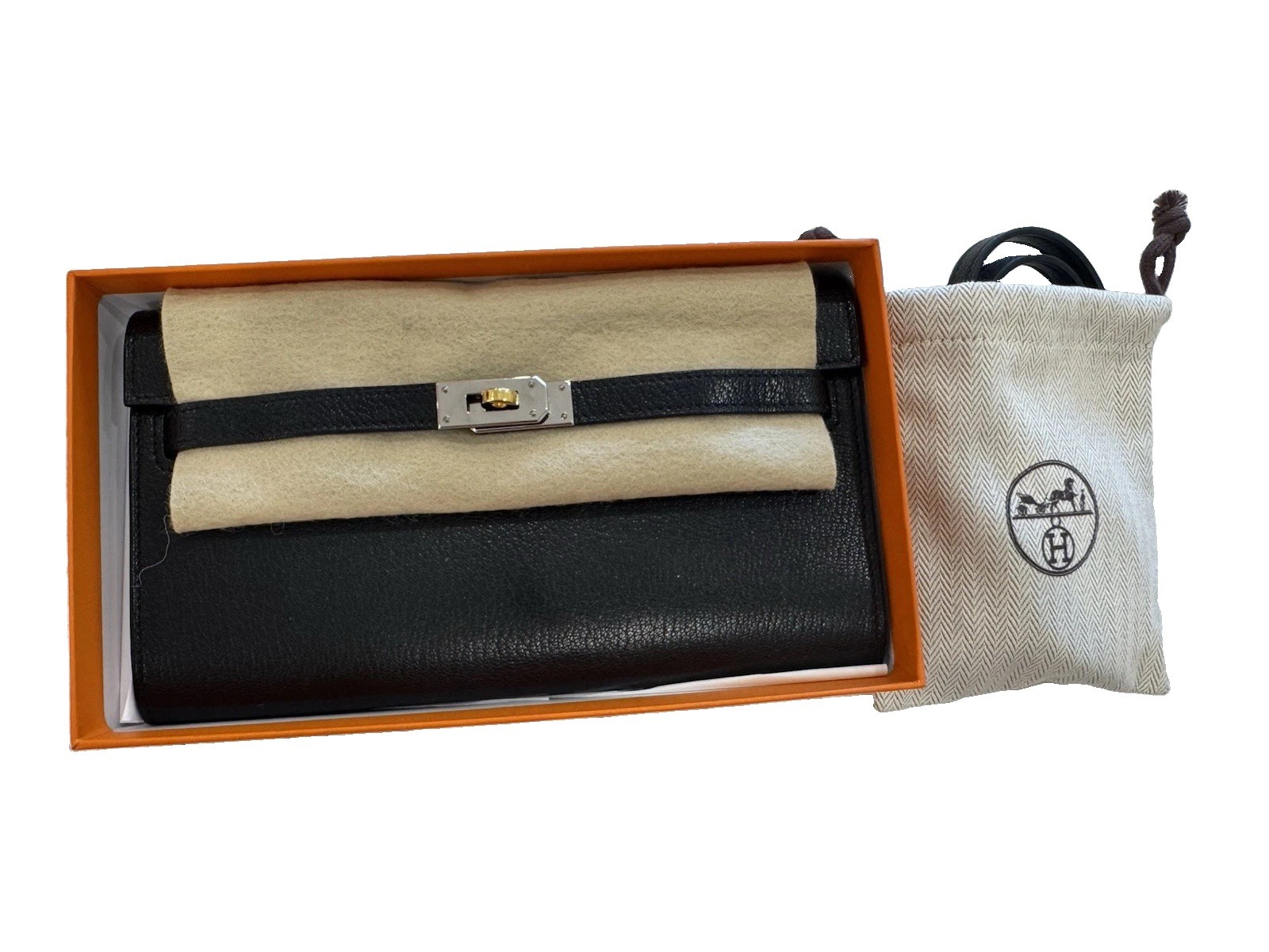 Hermés Kelly to Go Wallet Chèvre Chamkila with Electrum Hardware Noir
