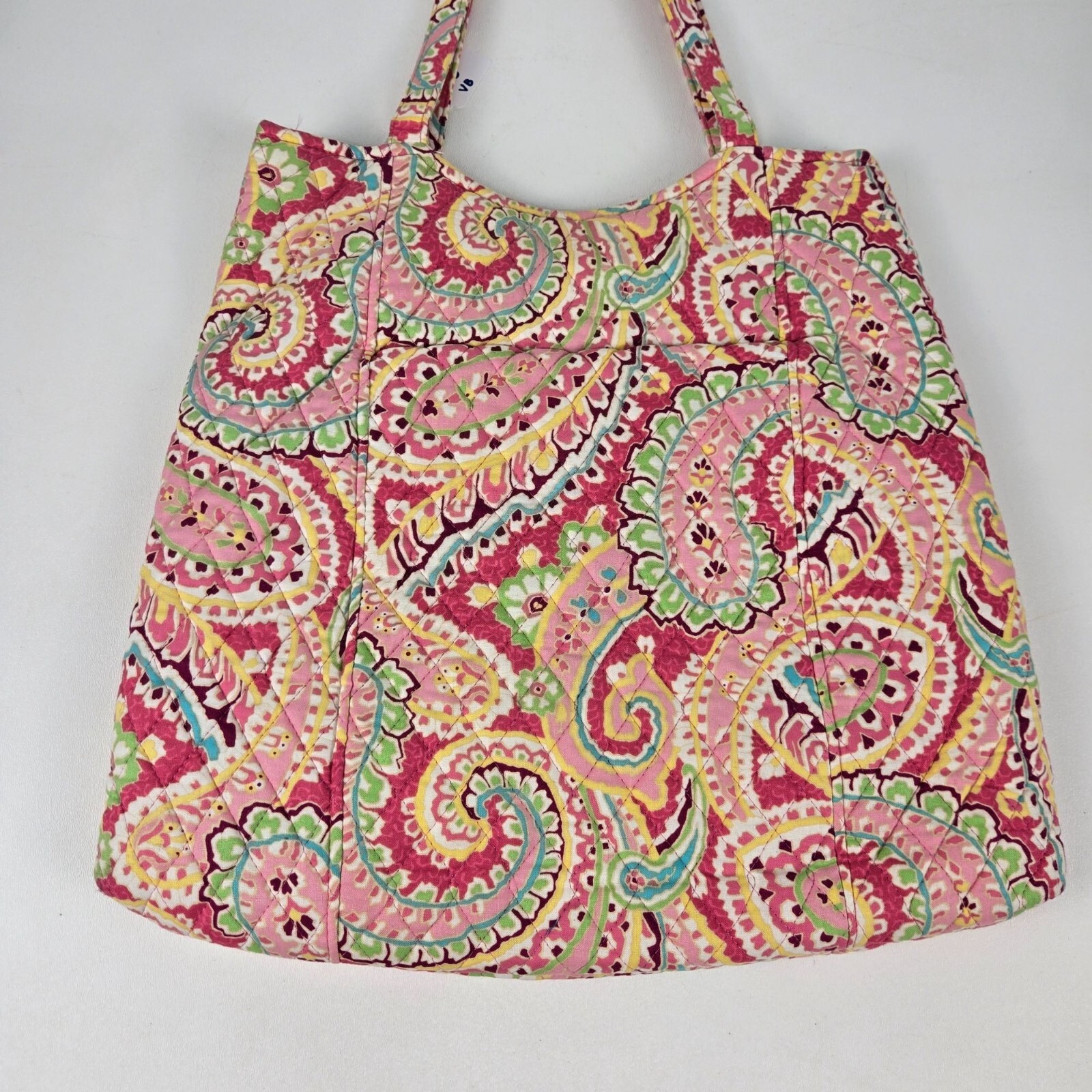 Vintage 90s Vera Bradley Capri Melon Pink Paisley Quilted Large Shoulder Tote Ba