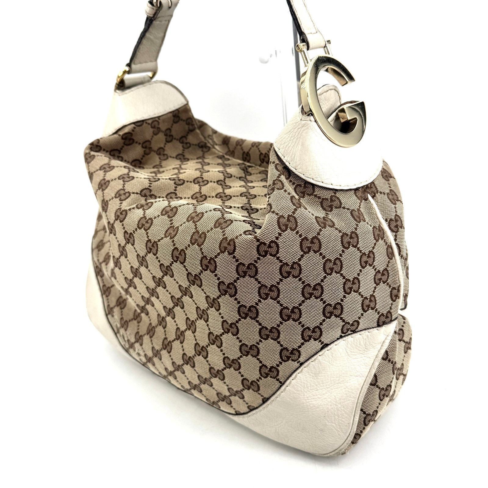 Gucci Tote Bag Soulder GG Canvas G Gold Authentic 453T0454