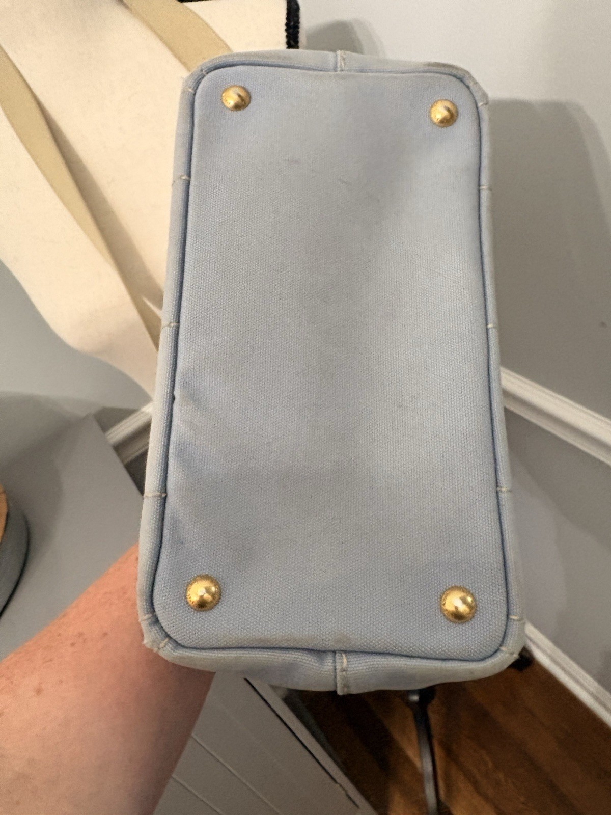 PRADA Light Blue Denim Small Canapa Bag Top Handle
