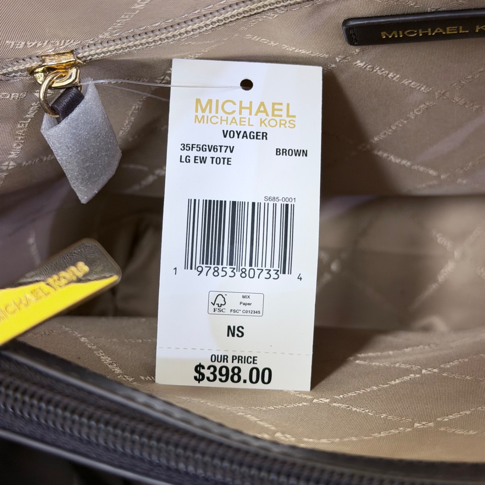 Michael Kors Voyager Large Tote MK Logo Signature Bag + Wallet Set Brown Multi