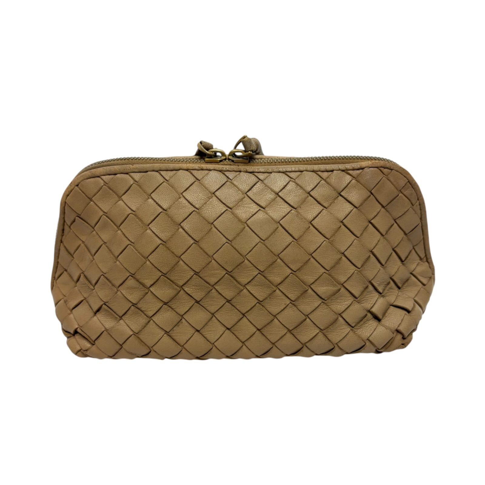 BOTTEGA VENETA Pouch Intrecciato Leather Beige Authentic From Japan