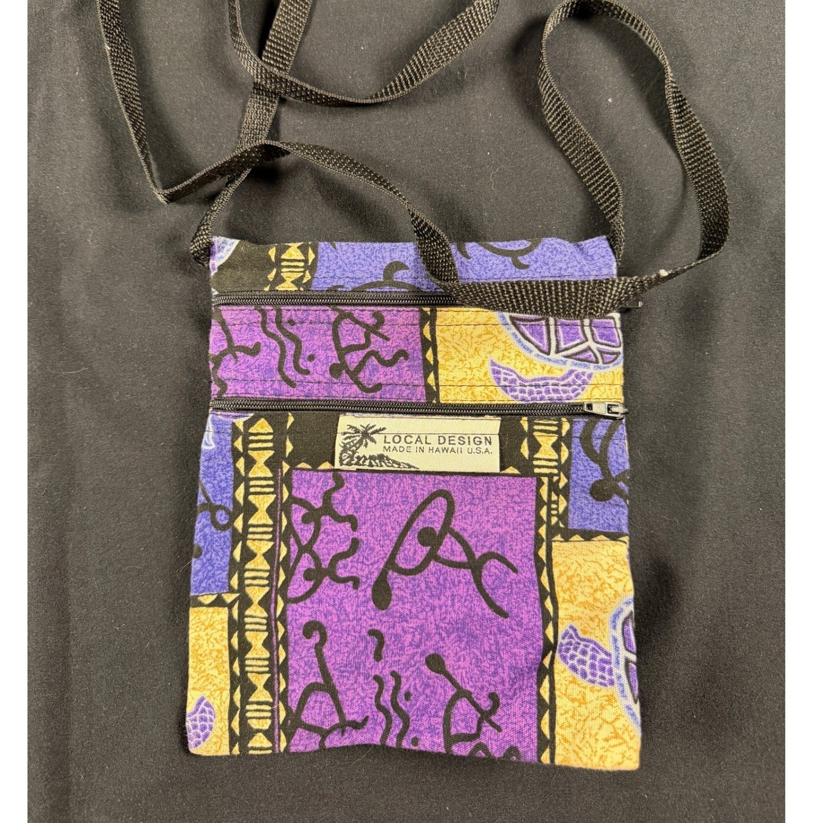 Local Design Hawaii Crossbody Bag Purple Gold Sea Turtle Tribal Print Made USA