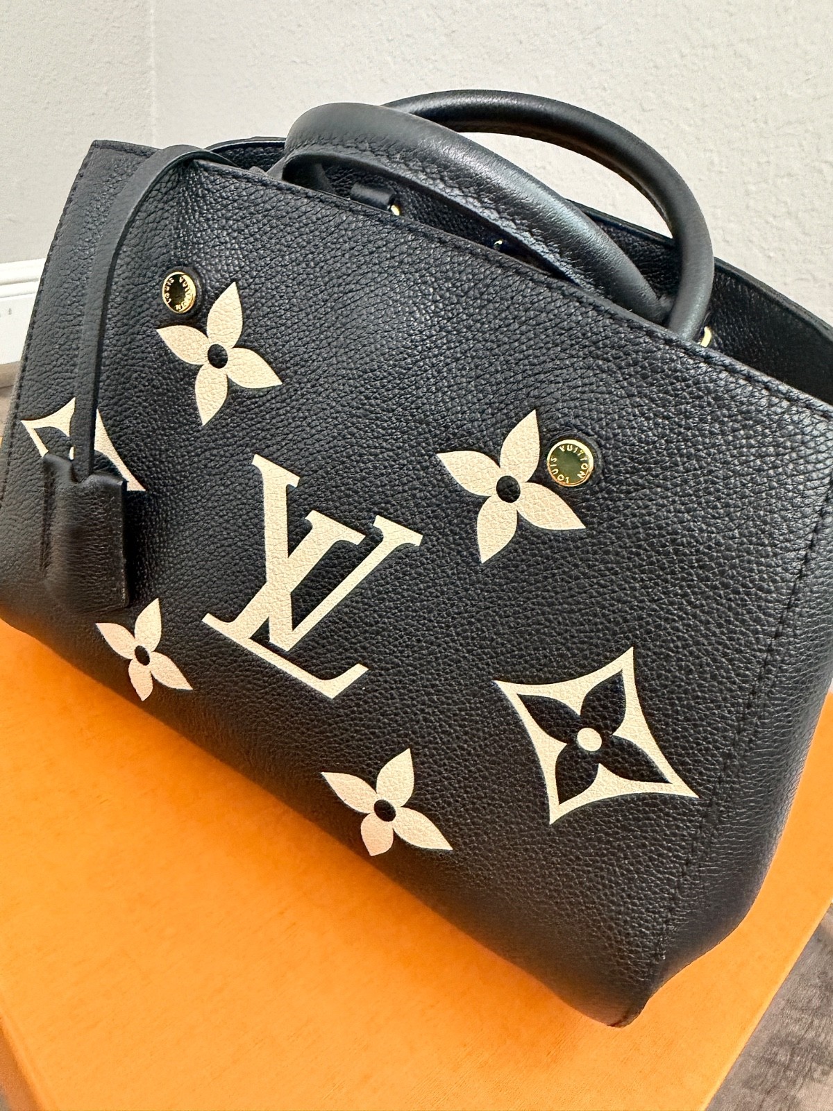 Louis Vuitton Montaigne BB M45778 Monogram Empreinte Black Beige with Dust Bag
