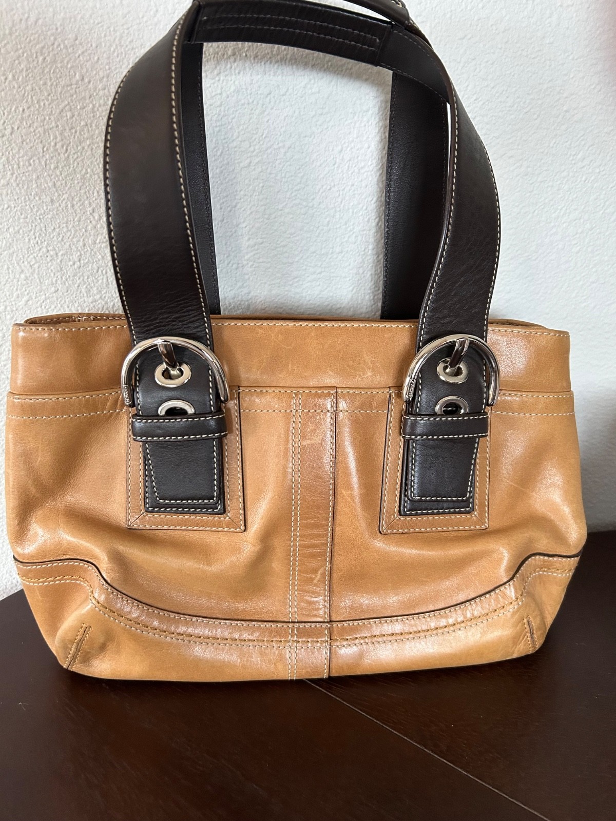 Clean Tan and Brown Leather Coach Soho Shoulder Bag
