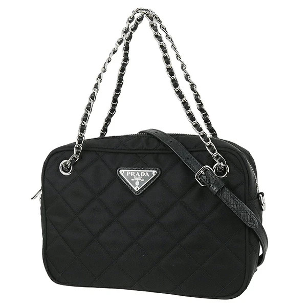 PRADA Small Chain Shoulder bag Tessuto Quilted nylon Saffiano leather 1BH910