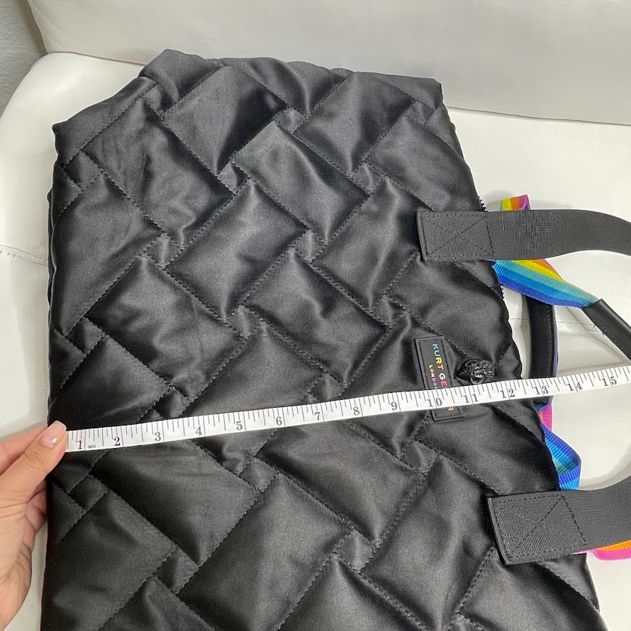 Kurt Geiger London Quilted Shopper Tote Kensington Nylon Black Rainbow Handles