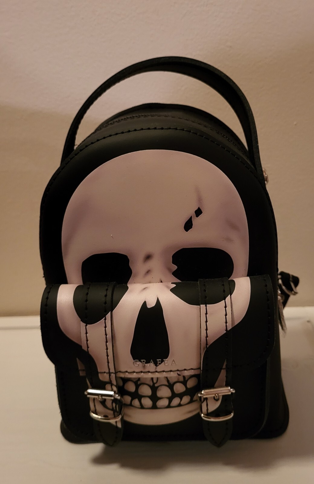 Grafea Made in England Leather Skull Mini Backpack Purse Bag Halloween